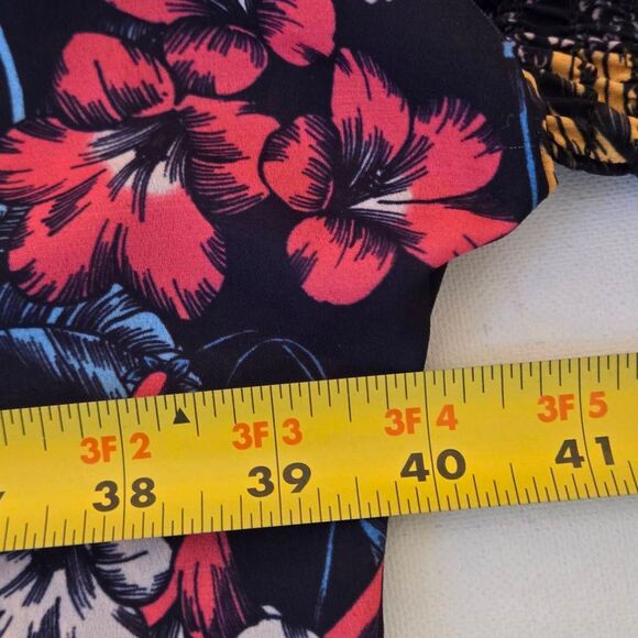 Zig Zag Stripe Womens Blue Pink Floral Polyester Top One Size - Picture 7 of 10